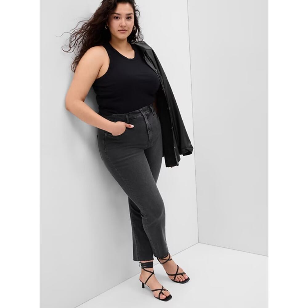 Gap Women Vintage Slim Sky High Ankle Denim Jeans Raw Hem Stretch Size 31 Black